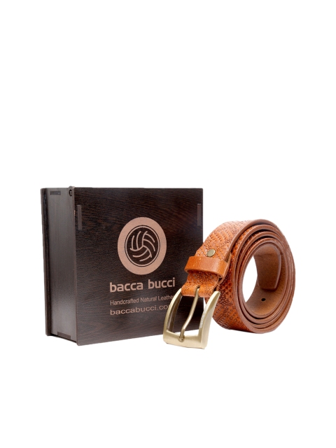 bacca bucci Men Tan Brown Textured Leather Belt