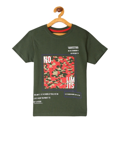 Cherokee Boys Green Printed Round Neck T-shirt