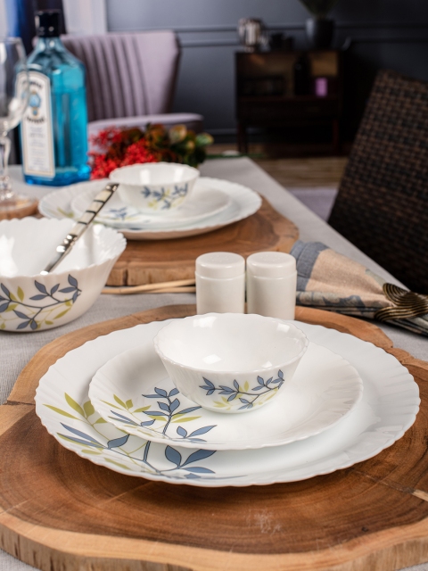 Laopala White & Blue 12 pcs Printed Dinner Set