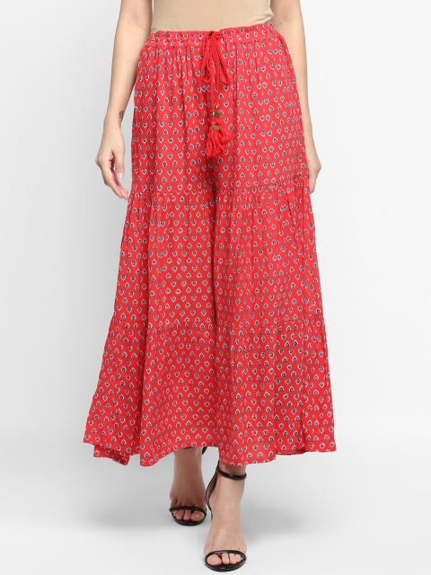 Aditi Wasan Women Red & Black Floral Print Tiered Maxi Skirt