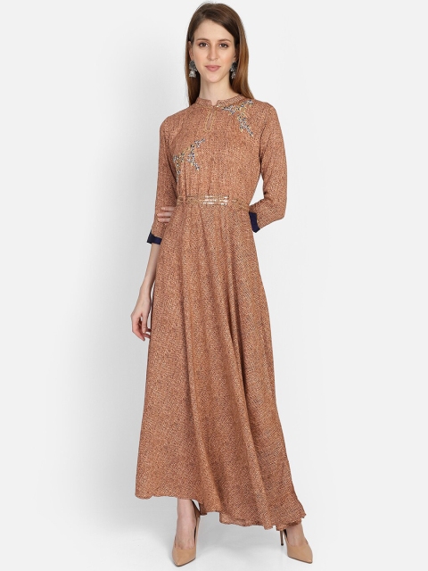 Bani Women Rust Brown Printed Maxi Dress
