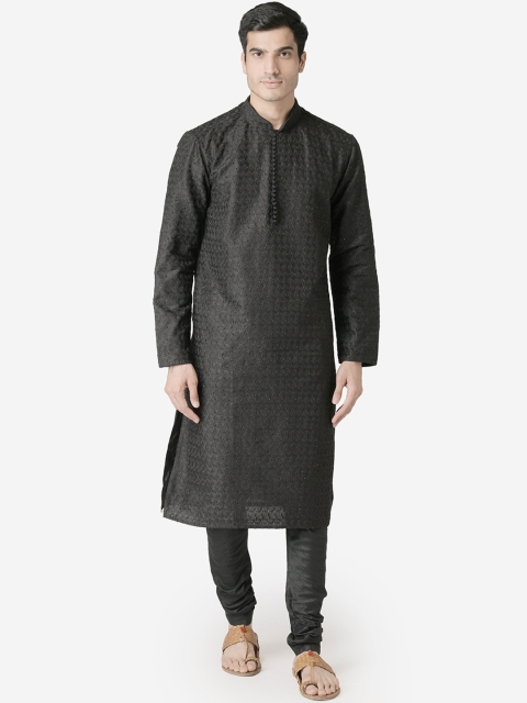 Sanwara Men Black Woven Design Kurta with Churidar