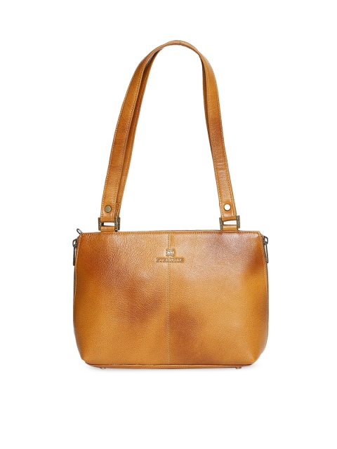 EVER HYDE Mustard Solid Leather Shoulder Bag