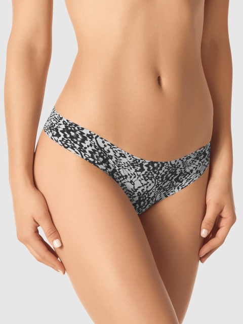 La Senza Women Black & Grey Printed Seamless Thongs 11148901-4JC5