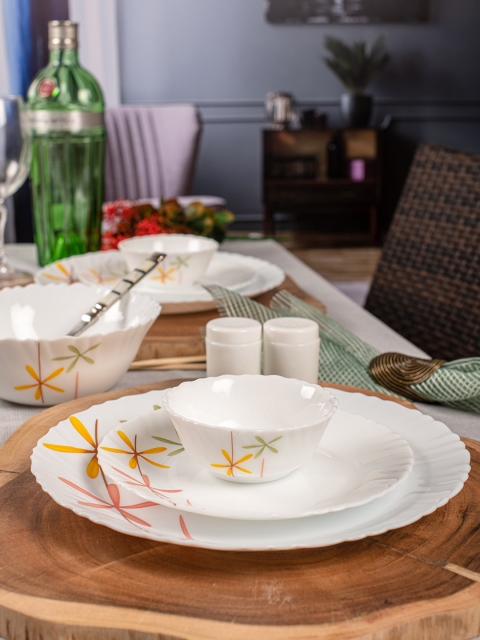 Laopala 12 Pieces White Nova Autumn Flower Opalware Dinner Set
