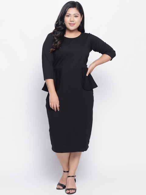 Amydus Women Plus Size Black Solid Sheath Dress