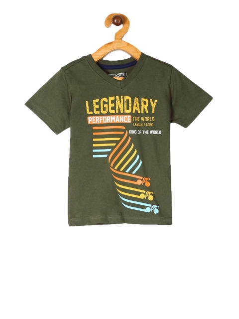 Cherokee Boys Olive Green & Yellow Printed V-Neck T-shirt