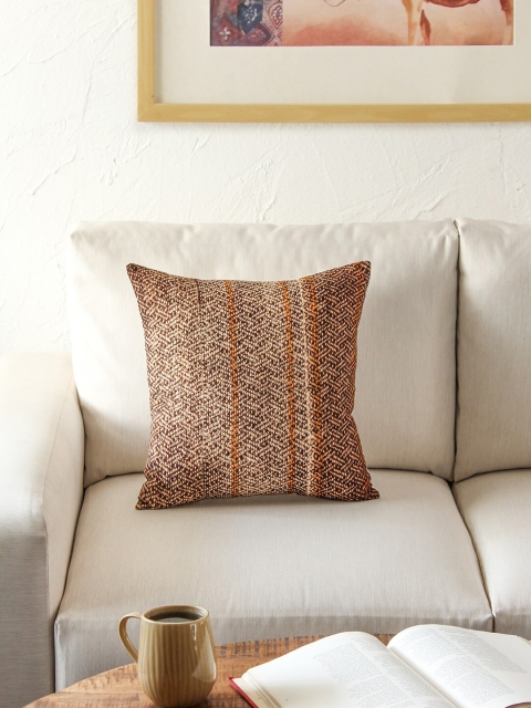 House This Brown Single Self Design Square Cushion Covers