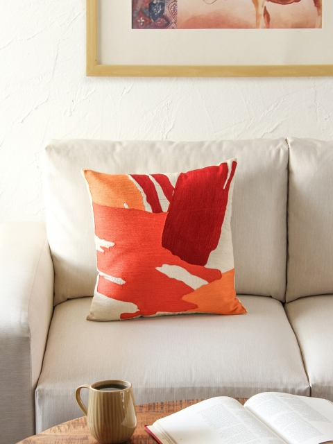 House This Orange & Cream-Coloured Single Abstract Square Cushion Covers