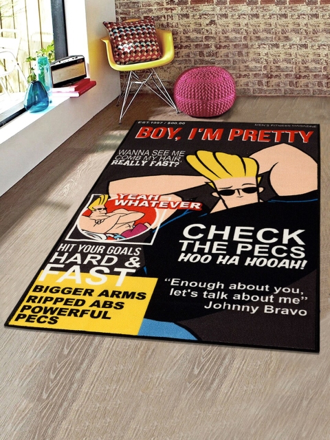 Saral Home Black & White Johnny Bravo Anti-Skid Carpet