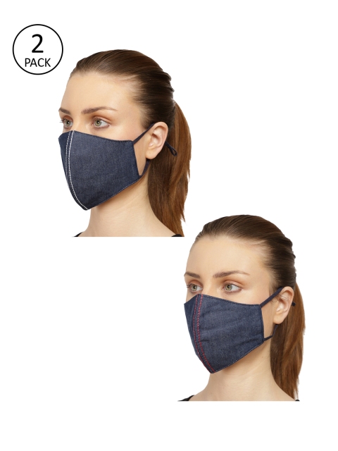 Anekaant Women Blue 2 Pcs 3-Ply Reusable Denim Fabric Masks