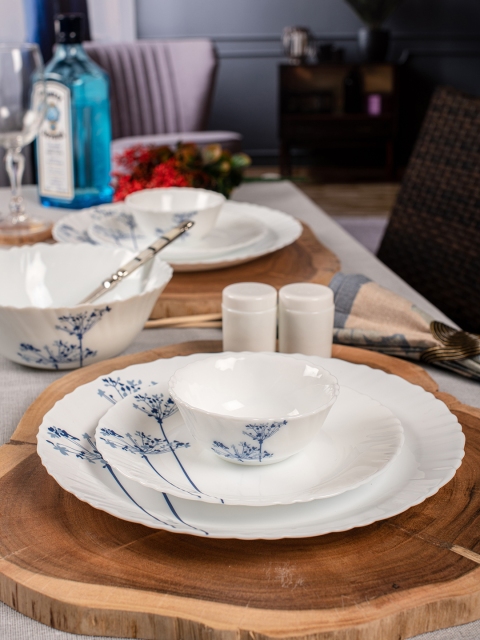 Laopala Set Of 6 White & Blue Nova Aqua Spray Opalware Dinner Set