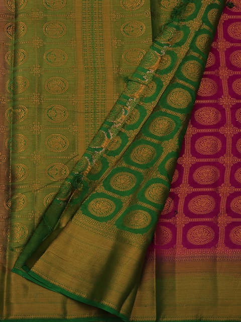 Pothys Magenta & Green Jute Silk Woven Design Saree