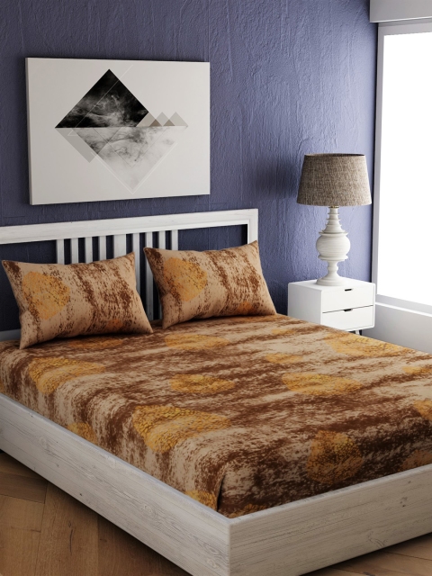 EverHOME Brown Abstract 144 TC Cotton 1 Queen Bedsheet with 2 Pillow Covers