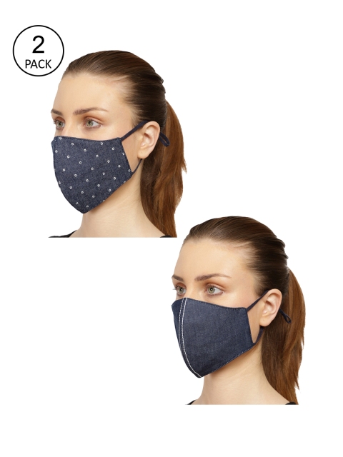 Anekaant Women Blue 2 Pcs 3-Ply Reusable Denim Fabric Masks