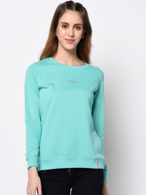 METTLE Women Sea Green Solid Sweatshirt