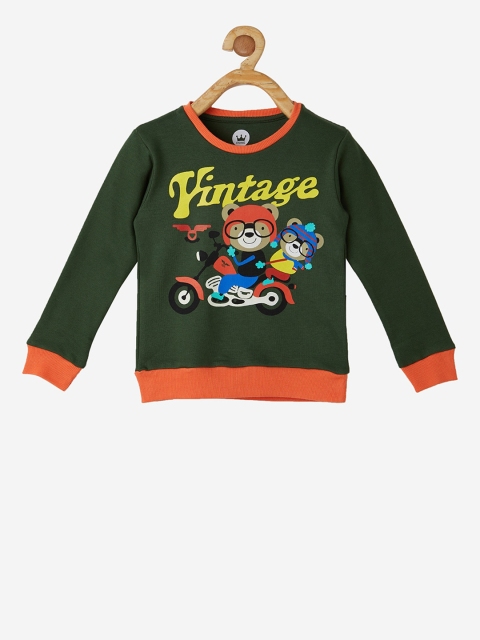 VITAMINS Boys Olive Green Printed Sweatshirt