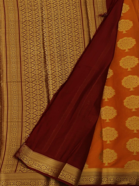 Pothys Orange & Gold-Toned Poly Georgette Woven Design Saree