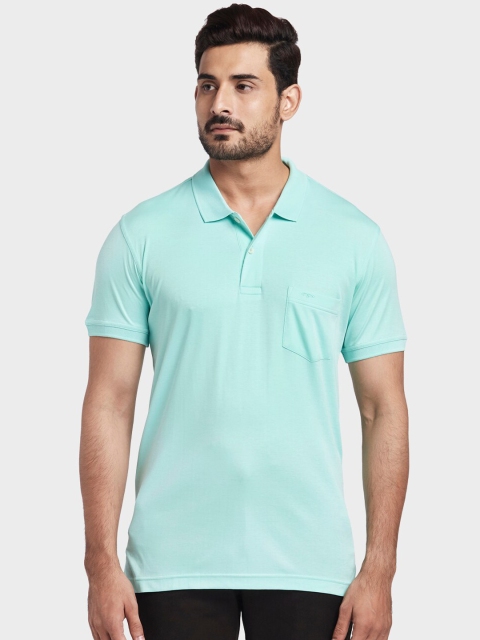 ColorPlus Men Sea Green Solid Polo Collar T-shirt