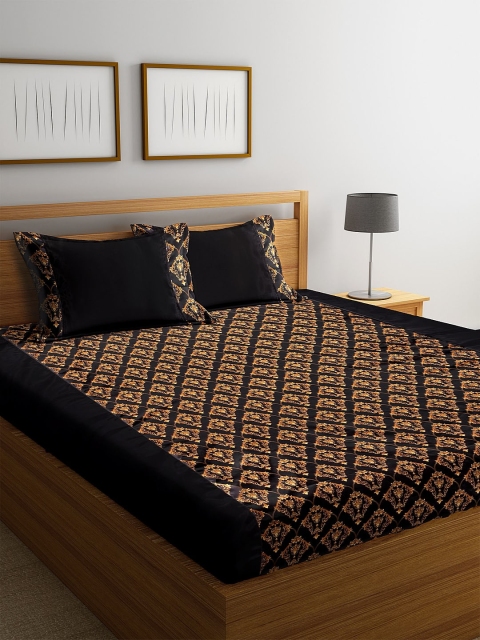 DECOREALM Black & Gold-Toned Ethnic Motifs 300 TC Poly Satin 1 King Bedsheet with 2 Pillow Covers
DECOREALM Black & Gold-Toned Ethnic Motifs 300 TC Poly Satin 1 King Bedsheet with 2 Pillow Covers