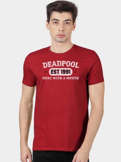 Free Authority Men Red Deadpool Printed Round Neck T-shirt