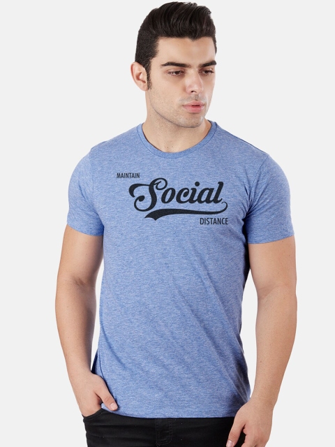 Free Authority Men Blue Printed Round Neck T-shirt