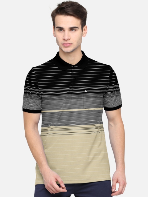 BULLMER Men Beige Black Striped Polo Collar Pure Cotton T-shirt