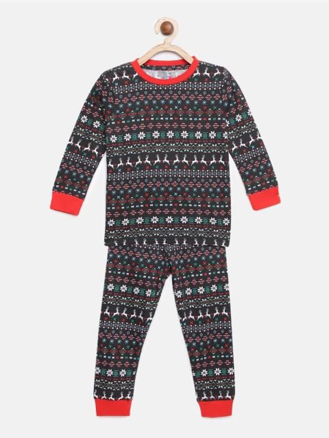 ventra Girls Black & Green Printed Night suit