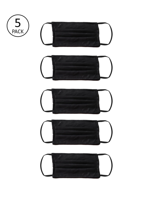 Bellofox Adults Pack Of 5 Black Solid 3-Ply Reusable Cloth Masks
