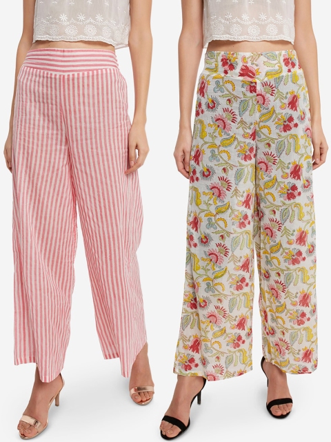Desi Weavess Women Pack Of 2 Straight Palazzos, Pink