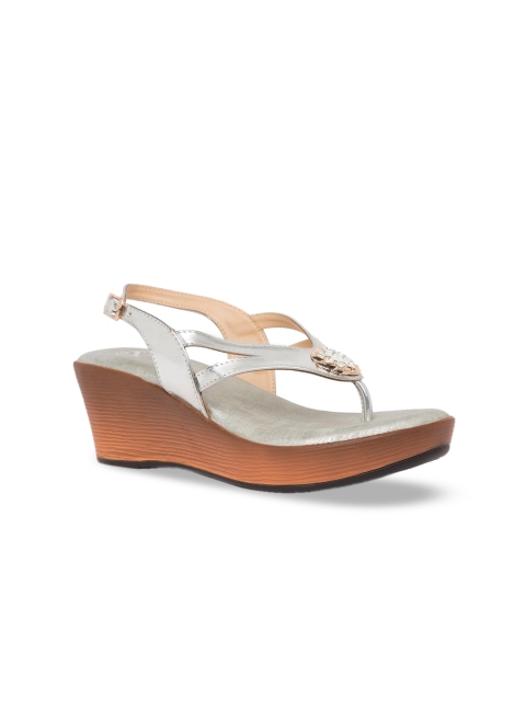 Sole To Soul Women Silver-Toned Solid Wedges