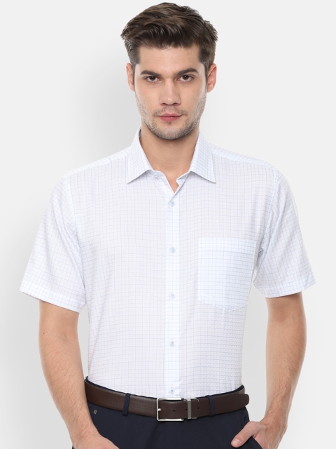 Van Heusen Men White Regular Fit Checked Formal Shirt