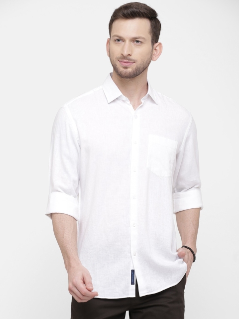 CAVALLO by Linen Club Men Cotton Linen White Regular Fit Solid Casual Shirt