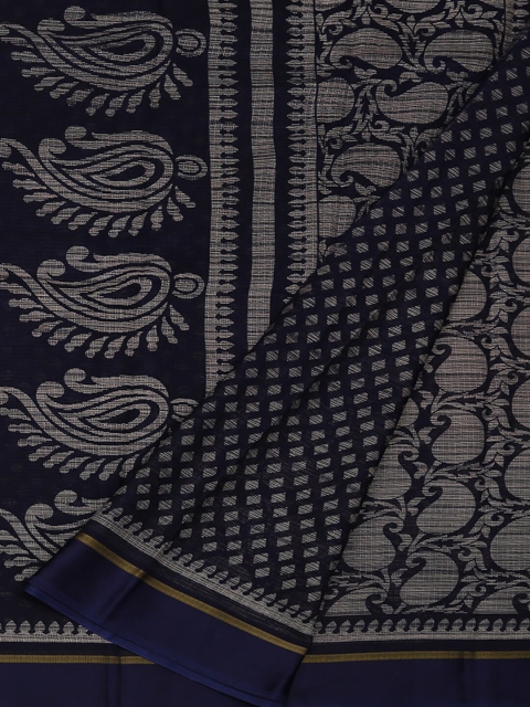 Pothys Blue & Grey Jute Silk Printed Saree