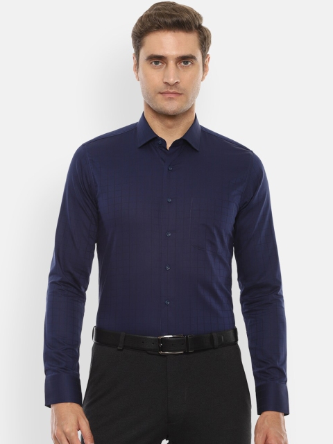 Van Heusen Men Navy Blue Slim Fit Checked Formal Shirt