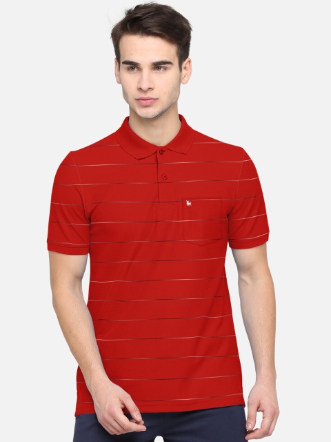 BULLMER Men Red Striped Polo Collar T-shirt