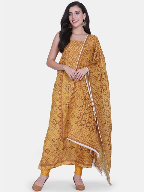 BOMBAY SELECTIONS Mustard Cotton Blend Unstitched Dress Material