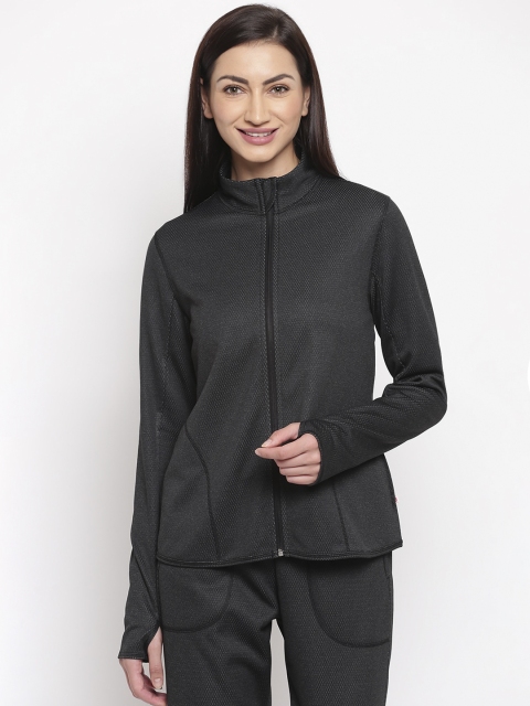 Enamor Women Charcoal Slim Fit Fleece Jacket
