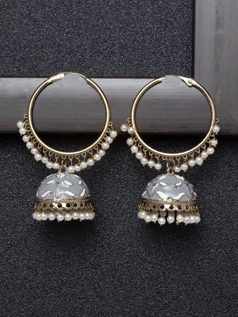 Ibtida Gold-Plated & Grey Dome Shaped Jhumkas