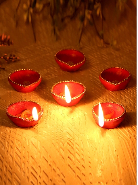 Aapno Rajasthan Set Of 10 Maroon & Gold-Toned Traditional Painted Terracotta Diyas, Red
Aapno Rajasthan Set Of 10 Maroon & Gold-Toned Traditional Painted Terracotta Diyas, Red