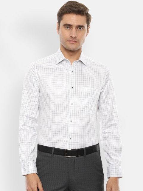 Van Heusen Men White Regular Fit Checked Formal Shirt