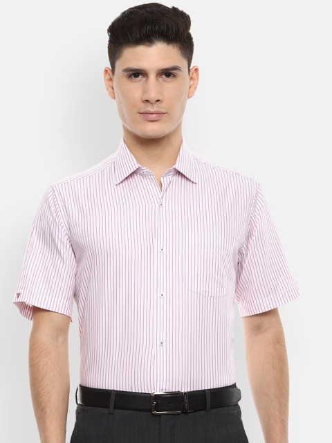 Van Heusen Men Pink & White Slim Fit Striped Formal Shirt