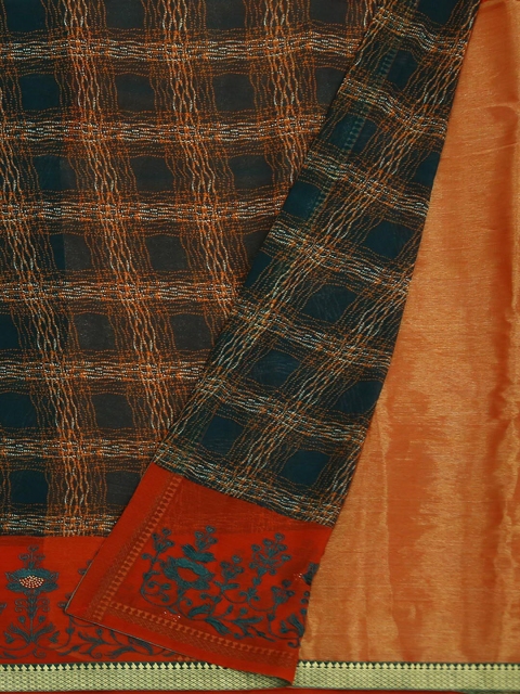 Pothys Green & Orange Poly Georgette Printed Saree