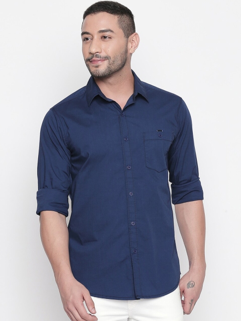 Mufti Men Blue Slim Fit Solid Casual Shirt