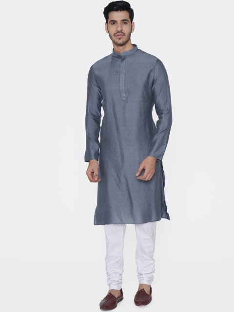 TABARD Men Grey Woven Design Straight Kurta