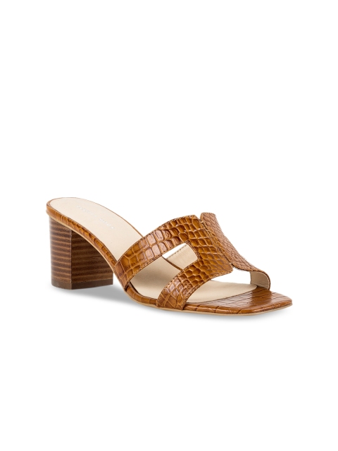 Vanilla Moon Women Tan Brown Textured Leather Block Heels