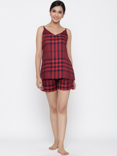 Jaipur Kurti Women Red & Black Checked Night suit