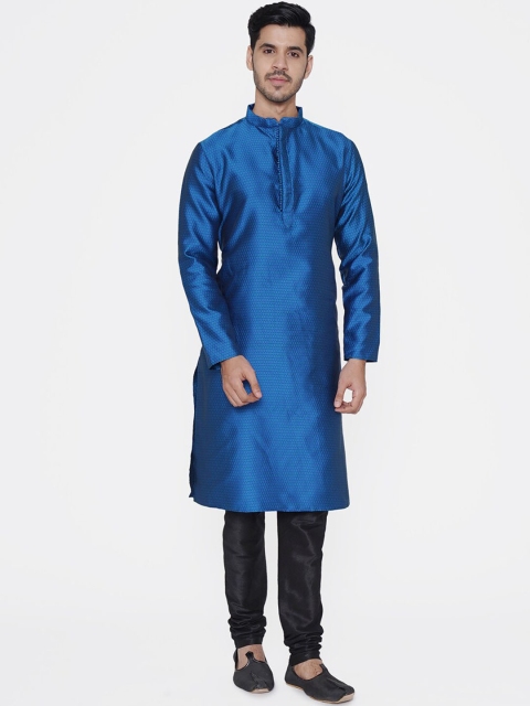 TABARD Men Blue Woven Design Straight Kurta