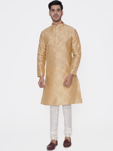 TABARD Men Beige Woven Design Straight Kurta