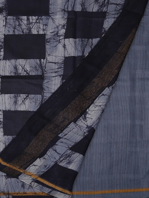 Pothys Navy Blue Printed Jute Silk Saree